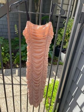 Marciano Peach Ruched Slip Midi Dress